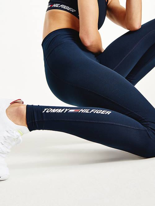 Blue Tommy Hilfiger Sport Full Length Graphic Women's Leggings | TH097YCV