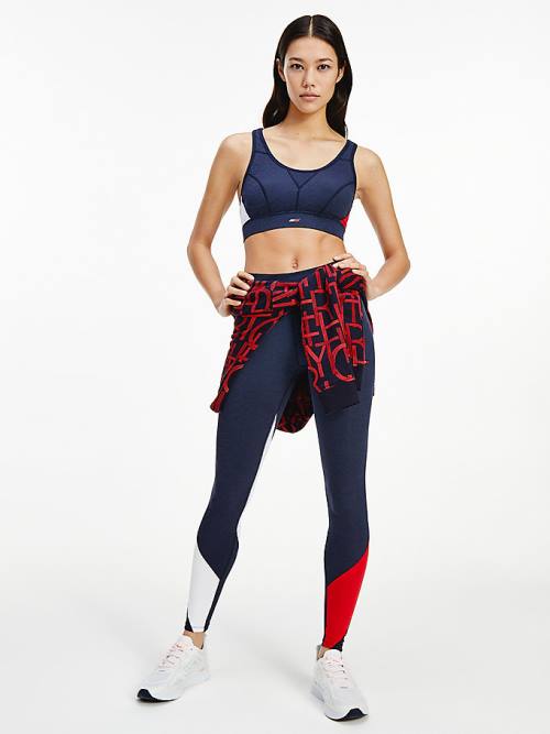 Blue Tommy Hilfiger Sport High Support Colour-Blocked Bra Women's Underwear | TH629ZJB