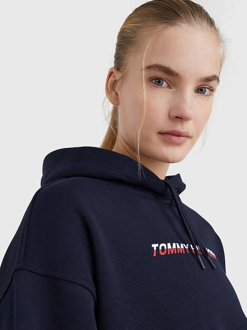 Blue Tommy Hilfiger Sport Logo Relaxed Fit Women's Hoodie | TH275HSX