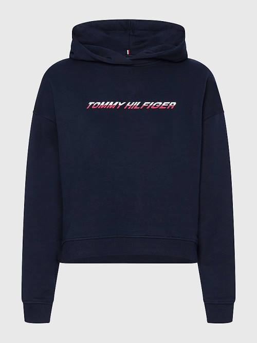 Blue Tommy Hilfiger Sport Logo Relaxed Fit Women's Hoodie | TH275HSX