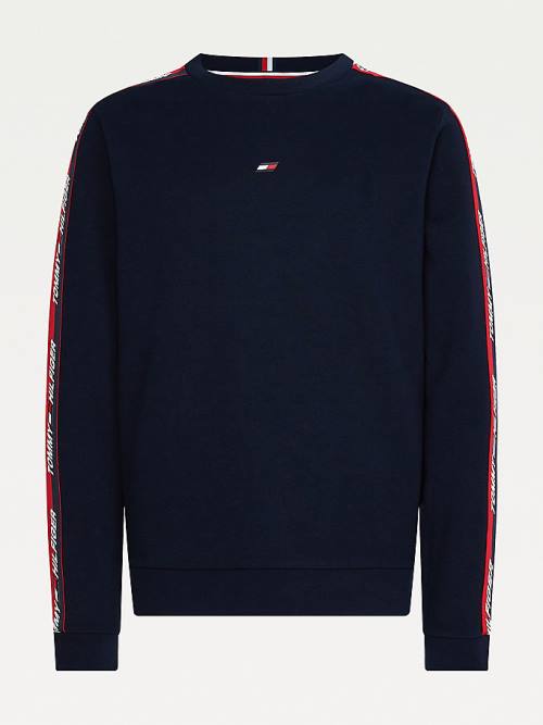 Blue Tommy Hilfiger Sport Logo Tape Men's Sweatshirts | TH329IEV