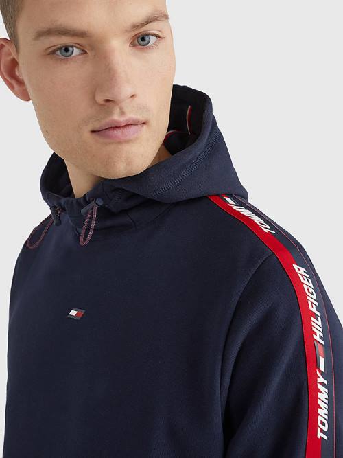 Blue Tommy Hilfiger Sport Logo Tape Men's Hoodie | TH408SVB