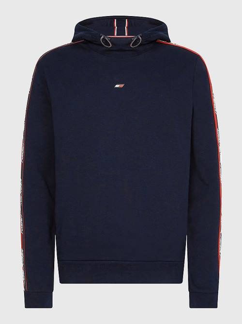 Blue Tommy Hilfiger Sport Logo Tape Men's Hoodie | TH408SVB