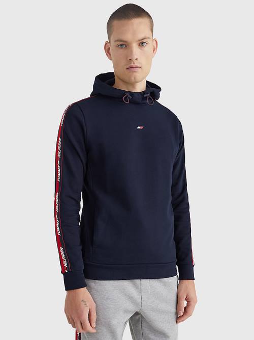 Blue Tommy Hilfiger Sport Logo Tape Men\'s Hoodie | TH408SVB