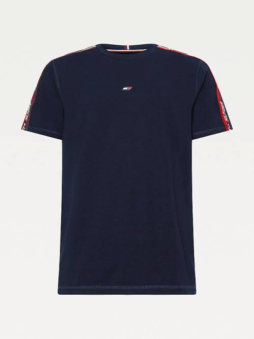 Blue Tommy Hilfiger Sport Logo Tape Men's T Shirts | TH869EJQ