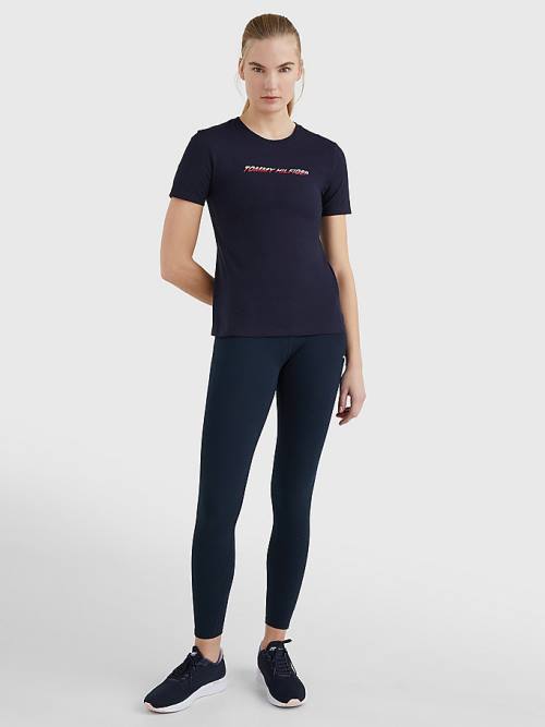 Blue Tommy Hilfiger Sport Logo Women's T Shirts | TH278KFR