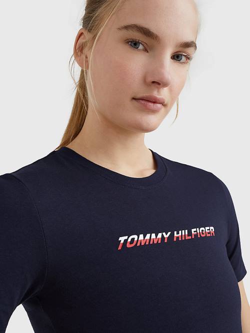 Blue Tommy Hilfiger Sport Logo Women's T Shirts | TH278KFR