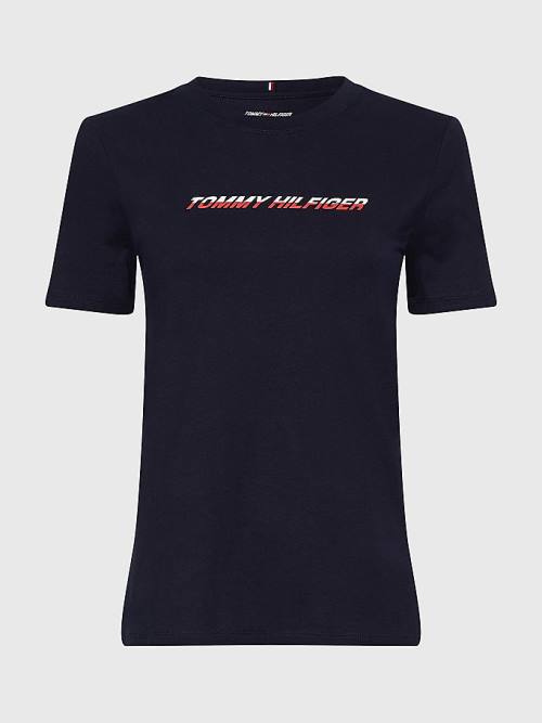 Blue Tommy Hilfiger Sport Logo Women's T Shirts | TH278KFR