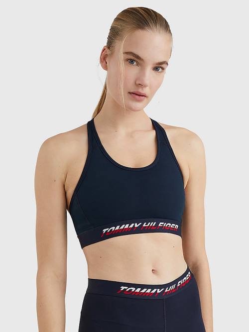 Blue Tommy Hilfiger Sport Medium Support Tape Bra Women\'s Underwear | TH039WUK