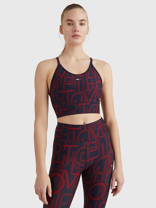 Blue Tommy Hilfiger Sport Medium Support Print Bra Women\'s Underwear | TH246IZV