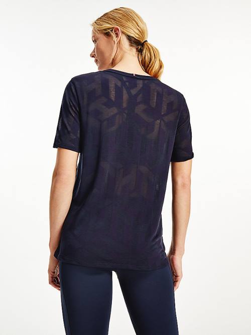 Blue Tommy Hilfiger Sport Monogram Burnout Women's T Shirts | TH104FZI