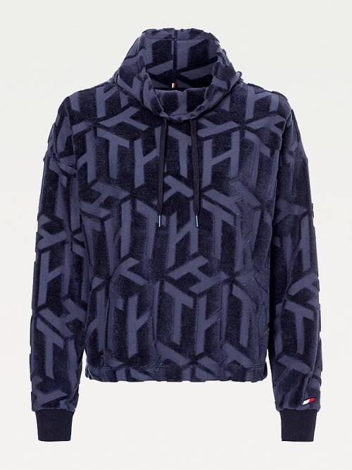 Blue Tommy Hilfiger Sport Monogram High Neck Sweatshirt Women's Hoodie | TH465IYN