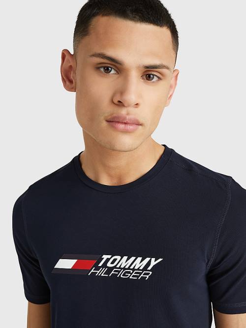 Blue Tommy Hilfiger Sport Organic Cotton Logo Men's T Shirts | TH683WOE