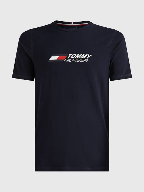 Blue Tommy Hilfiger Sport Organic Cotton Logo Men's T Shirts | TH683WOE