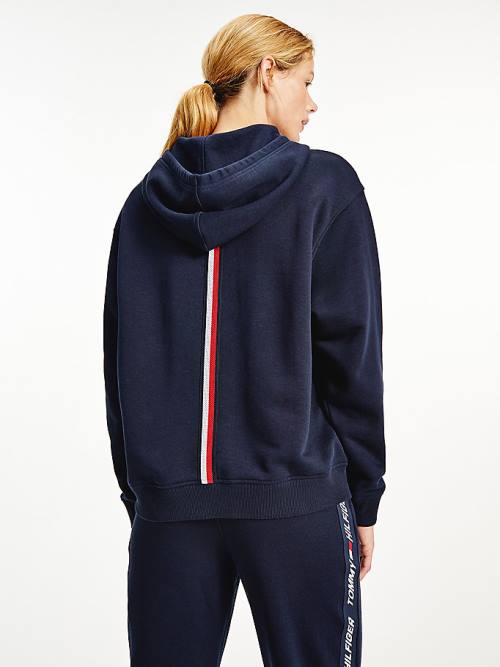 Blue Tommy Hilfiger Sport Signature Tape Relaxed Fit Women's Hoodie | TH291JVU