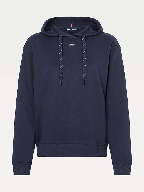 Blue Tommy Hilfiger Sport Signature Tape Relaxed Fit Women's Hoodie | TH291JVU