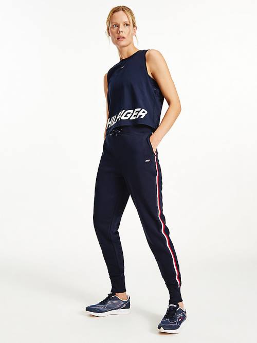 Blue Tommy Hilfiger Sport Signature Tape Regular Fit Joggers Women\'s Pants | TH904JIP