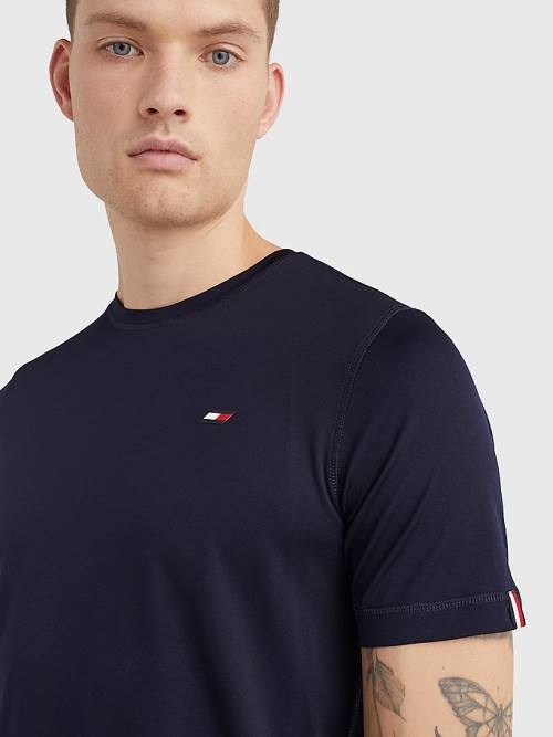 Blue Tommy Hilfiger Sport Slim Fit Logo Training Men's T Shirts | TH406ZPA