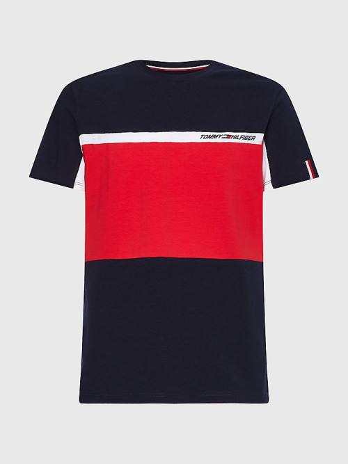 Blue Tommy Hilfiger Sport TH Cool Colour-Blocked Men's T Shirts | TH796YNH