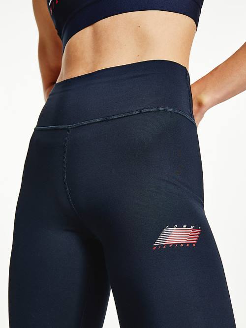 Blue Tommy Hilfiger Sport TH Cool Flag Women's Leggings | TH318QOY