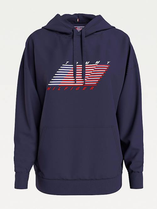 Blue Tommy Hilfiger Sport TH Cool Relaxed Flag Women's Hoodie | TH104PGK