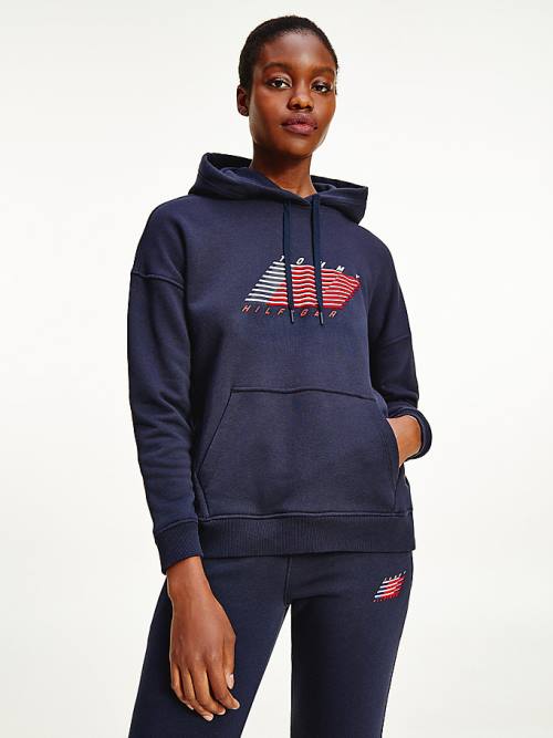 Blue Tommy Hilfiger Sport TH Cool Relaxed Flag Women\'s Hoodie | TH104PGK