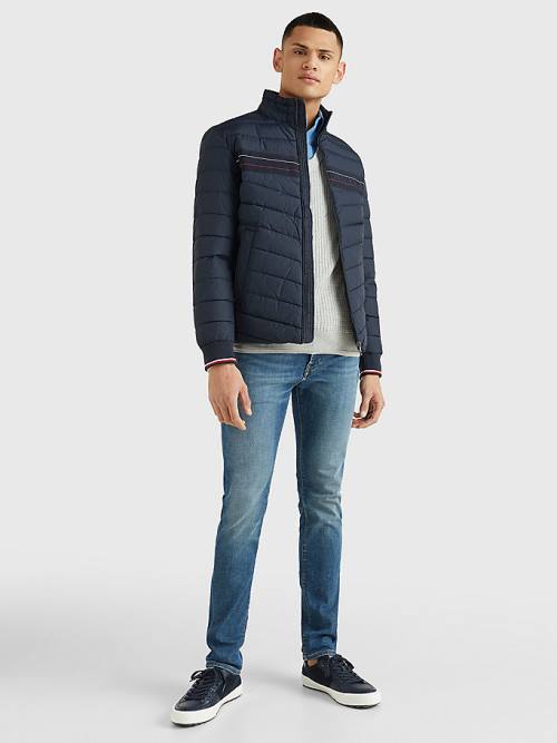 Blue Tommy Hilfiger Stand-Up Collar Tape Puffer Men's Jackets | TH089STG