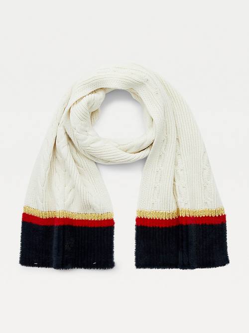 Blue Tommy Hilfiger Statement Cable Knit Stripe Women's Scarves | TH381LEM