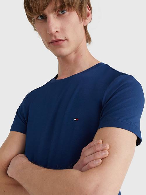 Blue Tommy Hilfiger Stretch Organic Cotton Slim Fit Men's T Shirts | TH501BZR