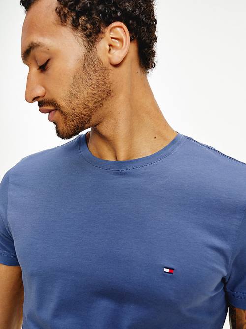 Blue Tommy Hilfiger Stretch Organic Cotton Slim Fit Men's T Shirts | TH654ONG