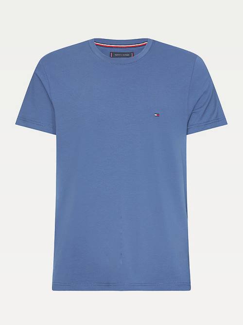 Blue Tommy Hilfiger Stretch Organic Cotton Slim Fit Men's T Shirts | TH654ONG