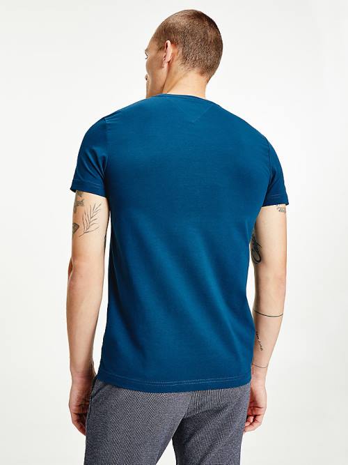 Blue Tommy Hilfiger Stretch Organic Cotton Slim Fit Men's T Shirts | TH954ZHM