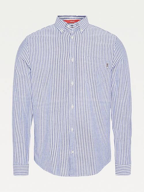 Blue Tommy Hilfiger Stretch Organic Oxford Cotton Stripe Men\'s Shirts | TH147FMT