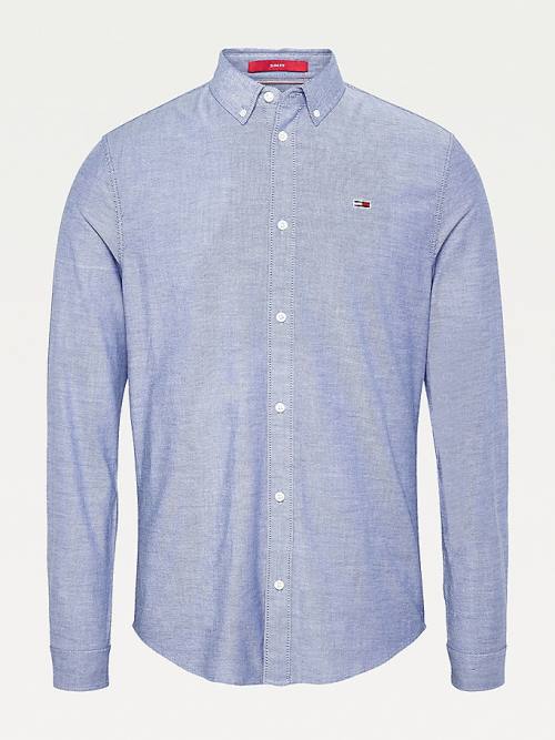 Blue Tommy Hilfiger Stretch Oxford Cotton Slim Fit Men's Shirts | TH460WLH