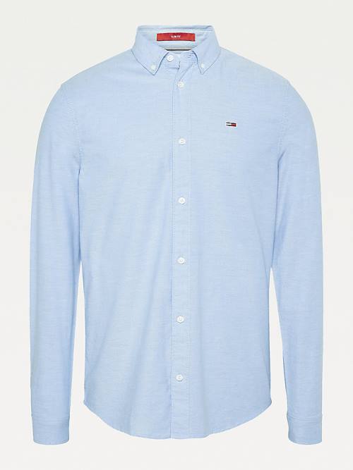 Blue Tommy Hilfiger Stretch Oxford Cotton Slim Fit Men's Shirts | TH827CKW