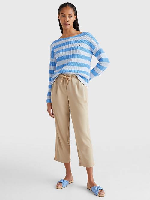 Blue Tommy Hilfiger Stripe Boat Neck Relaxed Fit Jumper Women's Sweaters | TH104DUS