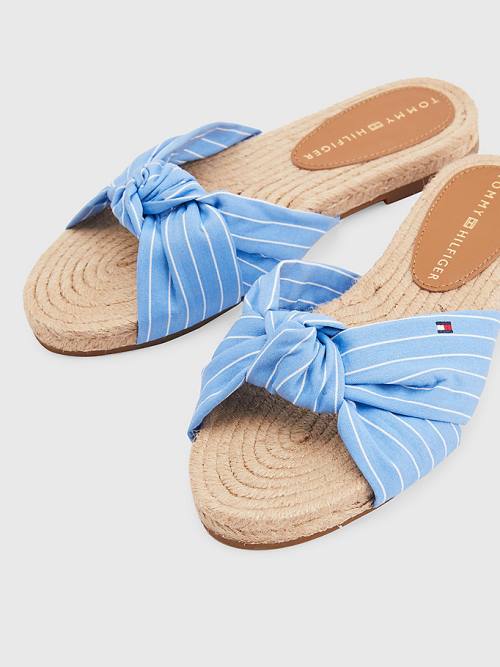 Blue Tommy Hilfiger Stripe Espadrille Flat Women's Sandals | TH357HVD