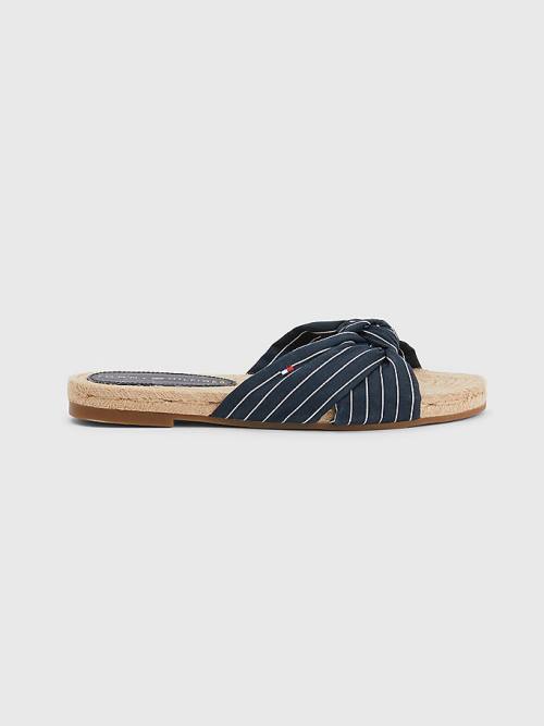 Blue Tommy Hilfiger Stripe Espadrille Flat Women's Sandals | TH683JLX