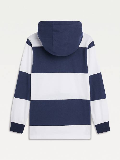 Blue Tommy Hilfiger Stripe Hooded Long-Sleeve Polo Boys' T Shirts | TH954UQH