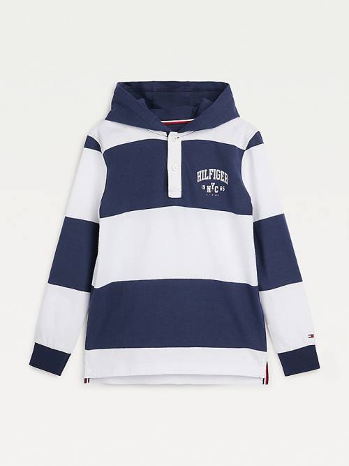 Blue Tommy Hilfiger Stripe Hooded Long-Sleeve Polo Boys\' T Shirts | TH954UQH