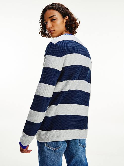 Blue Tommy Hilfiger Stripe Organic Cotton Jumper Men's Sweaters | TH237GFM