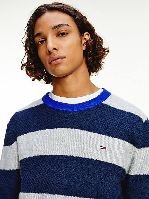 Blue Tommy Hilfiger Stripe Organic Cotton Jumper Men's Sweaters | TH237GFM