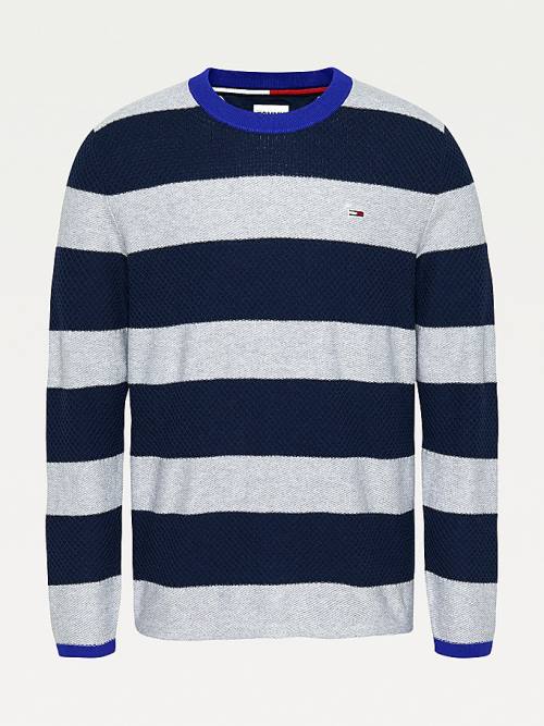 Blue Tommy Hilfiger Stripe Organic Cotton Jumper Men's Sweaters | TH237GFM