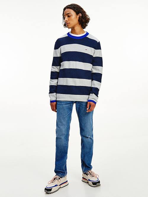 Blue Tommy Hilfiger Stripe Organic Cotton Jumper Men\'s Sweaters | TH237GFM