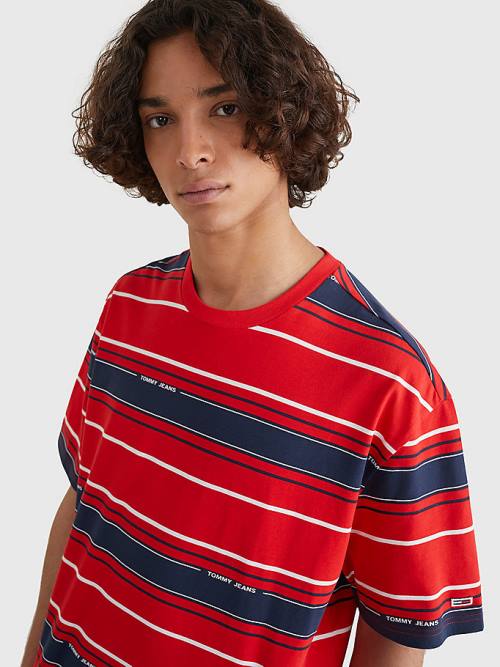 Blue Tommy Hilfiger Stripe Organic Cotton Men's T Shirts | TH367DQF