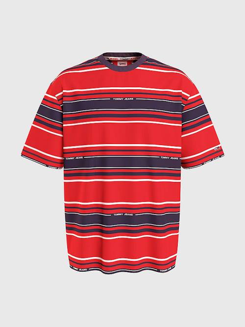 Blue Tommy Hilfiger Stripe Organic Cotton Men's T Shirts | TH367DQF