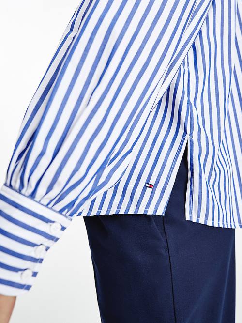 Blue Tommy Hilfiger Stripe Relaxed Fit Frill Women's Blouse | TH356QYV