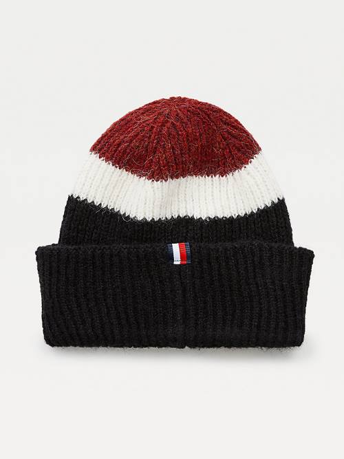 Blue Tommy Hilfiger Stripe Rib-Knit Beanie Women's Hats | TH208RJY