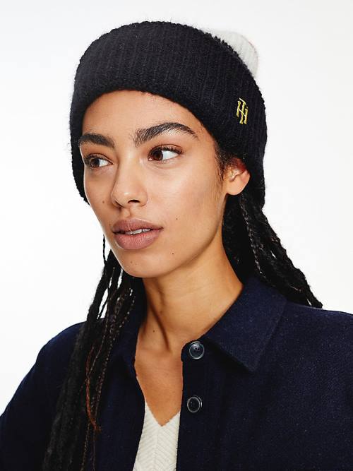 Blue Tommy Hilfiger Stripe Rib-Knit Beanie Women's Hats | TH208RJY