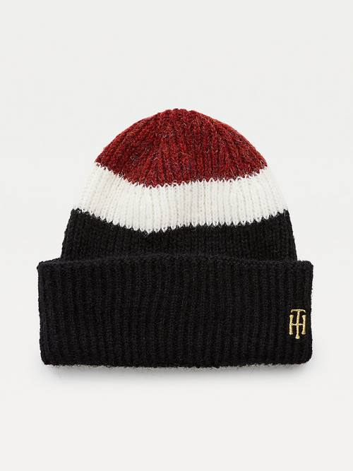 Blue Tommy Hilfiger Stripe Rib-Knit Beanie Women\'s Hats | TH208RJY